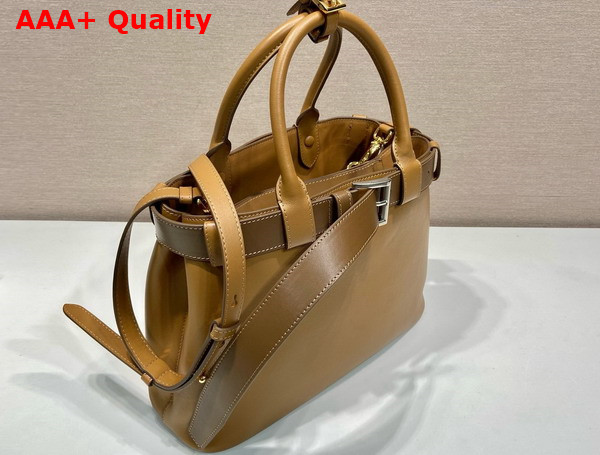 Prada Buckle Medium Leather Handbag with Belt in Caramel 1BA434 Replica