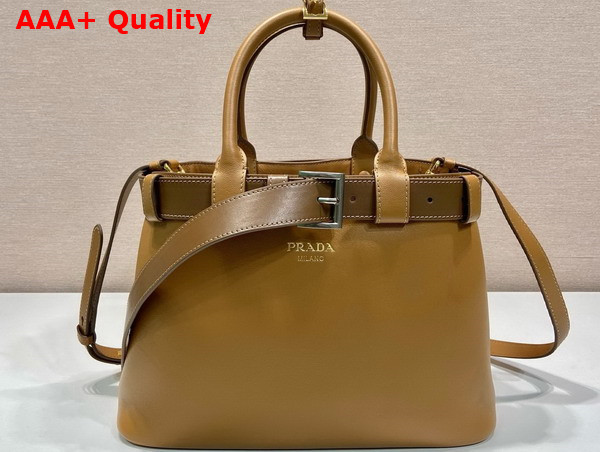 Prada Buckle Medium Leather Handbag with Belt in Caramel 1BA434 Replica