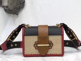 Prada Cahier Straw and Leather Bag Beige and Red