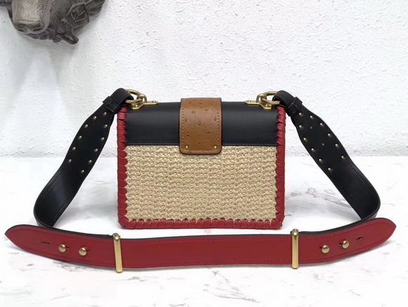 Prada Cahier Straw and Leather Bag Beige and Red