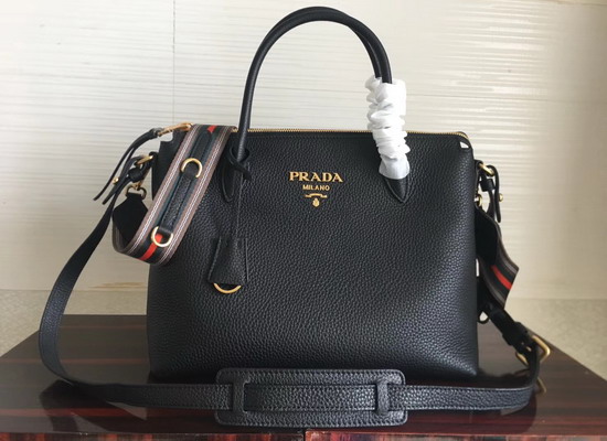 Prada Calf Leather Bag with Doulbe Handle Black