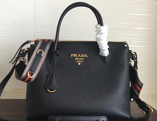 Prada Calf Leather Bag with Doulbe Handle Black