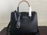 Prada Calf Leather Tote in Black with Khaki Interior