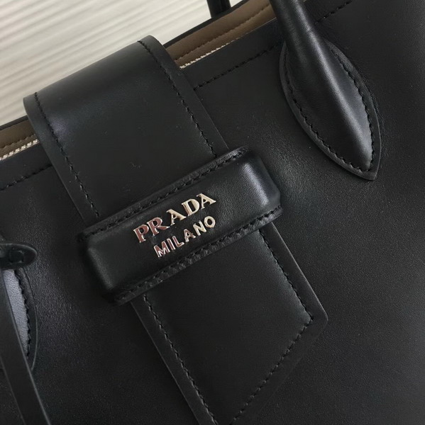 Prada Calf Leather Tote in Black with Khaki Interior