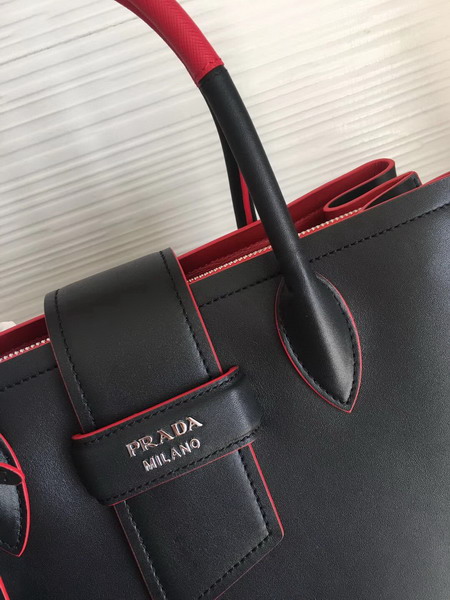 Prada Calf Leather Tote in Black with Red Interior