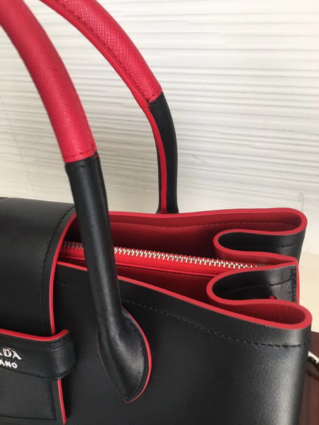 Prada Calf Leather Tote in Black with Red Interior