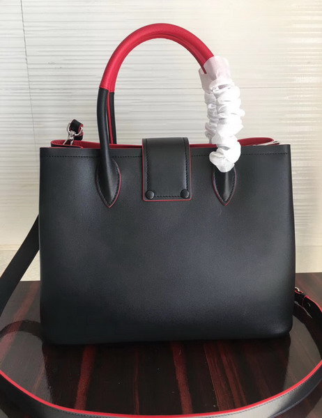 Prada Calf Leather Tote in Black with Red Interior