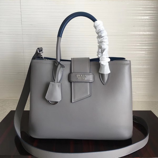 Prada Calf Leather Tote in Light Grey