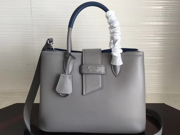 Prada Calf Leather Tote in Light Grey