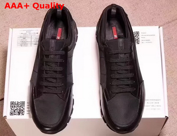 Prada Calf Leather and Quilted Nylon Sneaker Black Replica