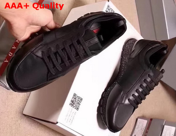 Prada Calf Leather and Quilted Nylon Sneaker Black Replica