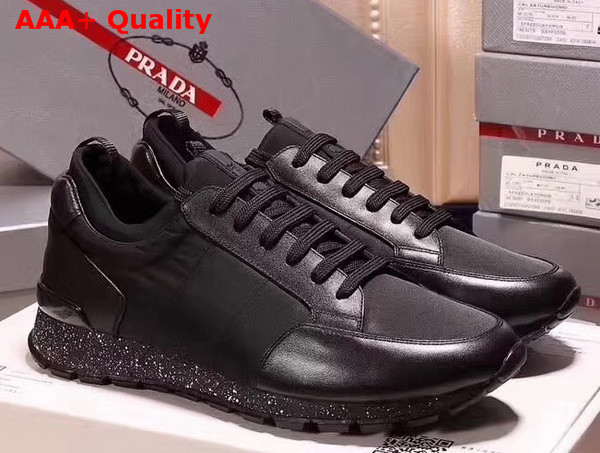 Prada Calf Leather and Quilted Nylon Sneaker Black Replica