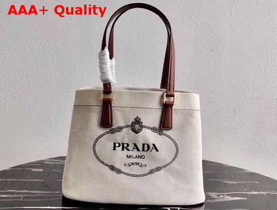 Prada Canvas and Leather Tote in Beige Replica