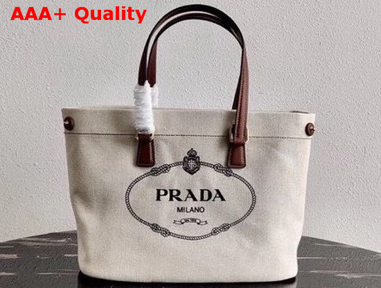 Prada Canvas and Leather Tote in Beige Replica