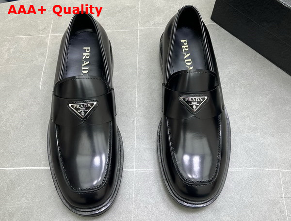 Prada Chocolate Brushed Leather Loafers in Black 2DE127 Replica