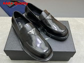 Prada Chocolate Brushed Leather Loafers in Black 2DE127 Replica