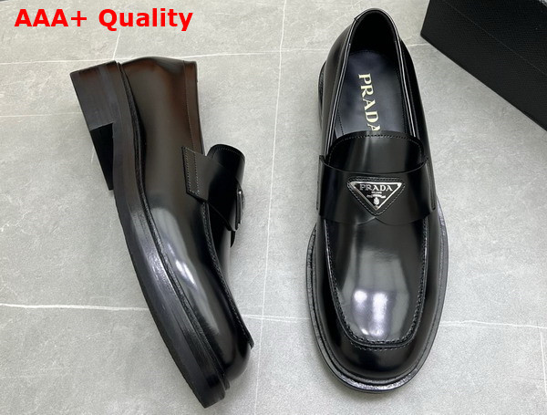 Prada Chocolate Brushed Leather Loafers in Black 2DE127 Replica