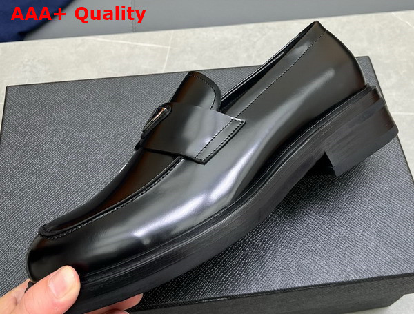 Prada Chocolate Brushed Leather Loafers in Black 2DE127 Replica