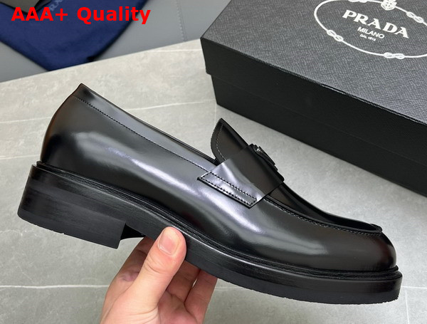 Prada Chocolate Brushed Leather Loafers in Black 2DE127 Replica