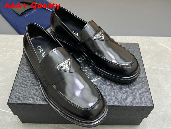 Prada Chocolate Brushed Leather Loafers in Black 2DE127 Replica