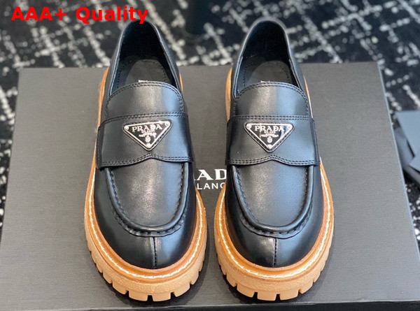 Prada Chocolate Leather Loafer in Black 1D246M Replica