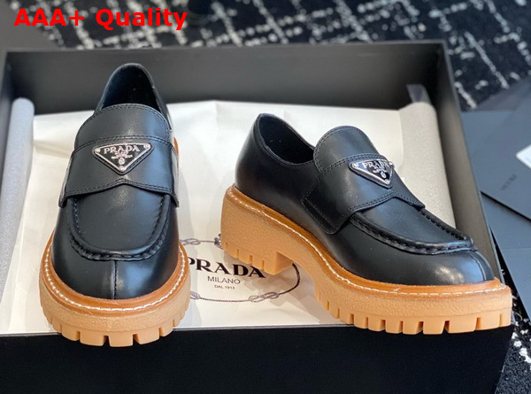 Prada Chocolate Leather Loafer in Black 1D246M Replica