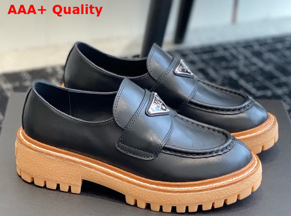 Prada Chocolate Leather Loafer in Black 1D246M Replica