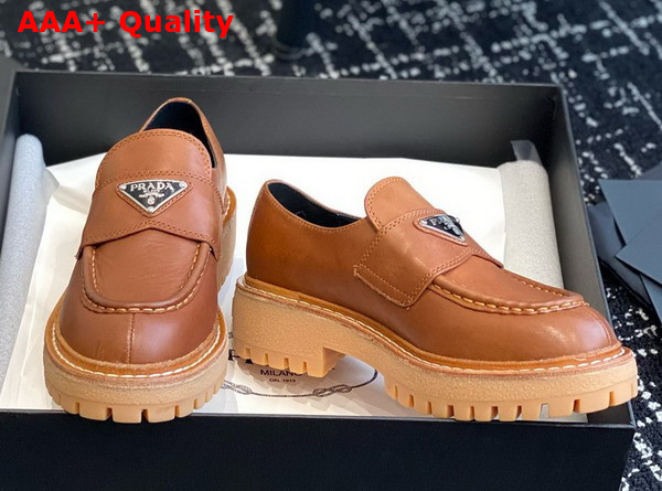 Prada Chocolate Leather Loafer in Cognac 1D246M Replica