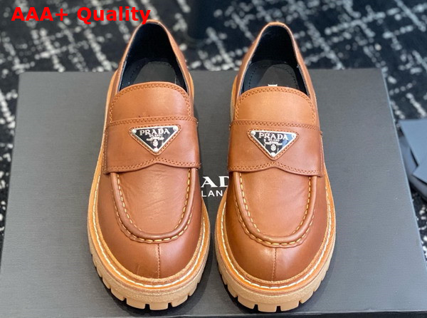 Prada Chocolate Leather Loafer in Cognac 1D246M Replica