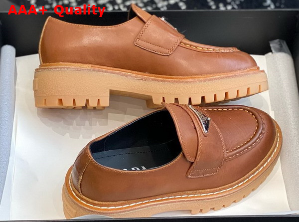 Prada Chocolate Leather Loafer in Cognac 1D246M Replica