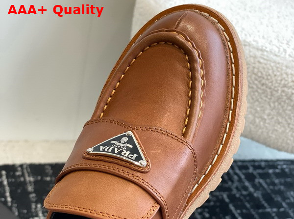 Prada Chocolate Leather Loafer in Cognac 1D246M Replica