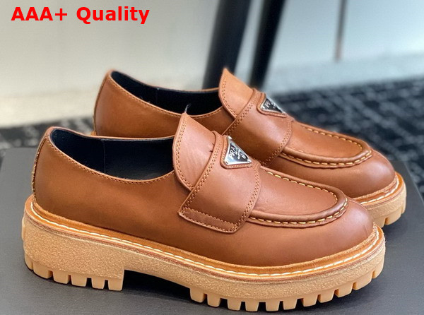 Prada Chocolate Leather Loafer in Cognac 1D246M Replica