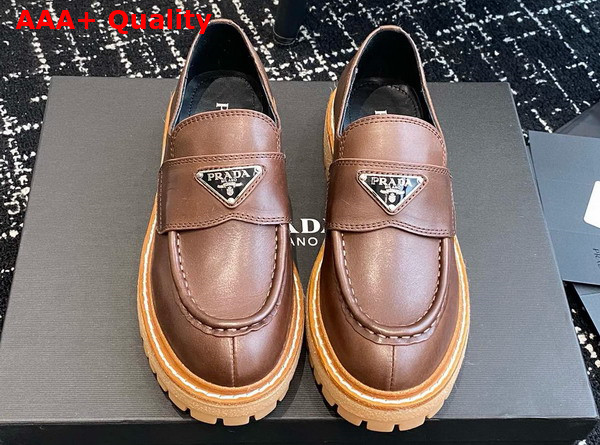 Prada Chocolate Leather Loafer in Dark Brown 1D246M Replica