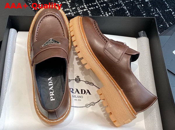 Prada Chocolate Leather Loafer in Dark Brown 1D246M Replica