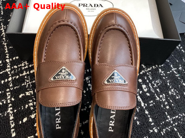 Prada Chocolate Leather Loafer in Dark Brown 1D246M Replica