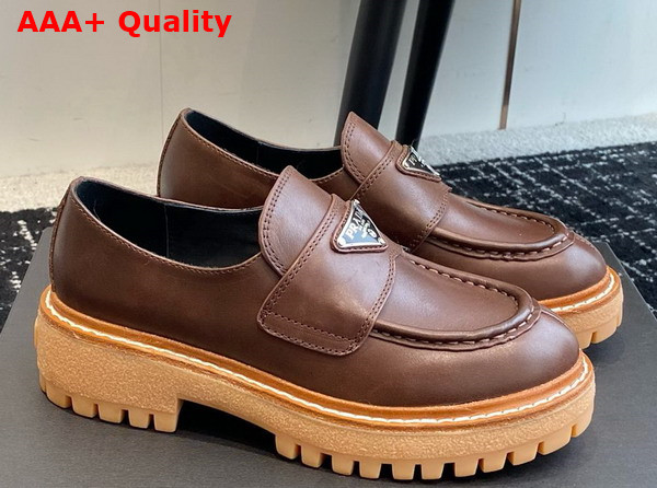 Prada Chocolate Leather Loafer in Dark Brown 1D246M Replica