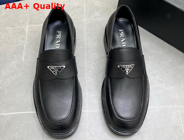 Prada Chocolate Saffiano Leather Loafers in Black for Men Replica