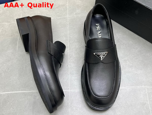 Prada Chocolate Saffiano Leather Loafers in Black for Men Replica