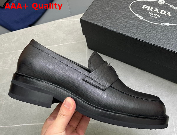 Prada Chocolate Saffiano Leather Loafers in Black for Men Replica