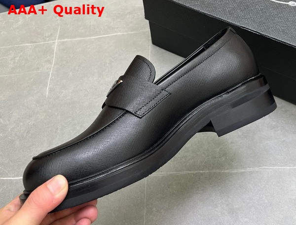 Prada Chocolate Saffiano Leather Loafers in Black for Men Replica