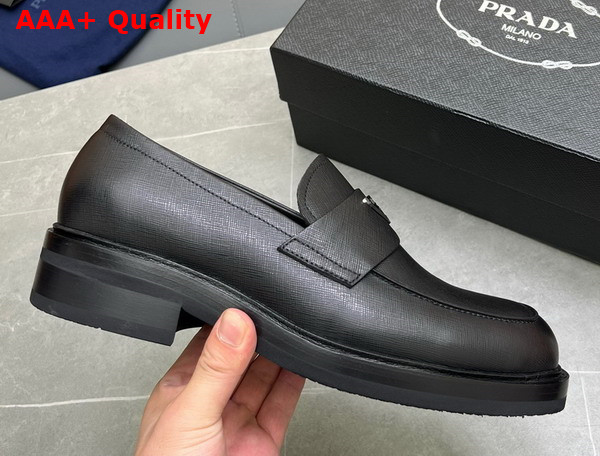 Prada Chocolate Saffiano Leather Loafers in Black for Men Replica