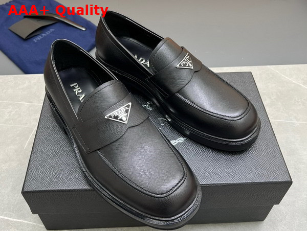 Prada Chocolate Saffiano Leather Loafers in Black for Men Replica