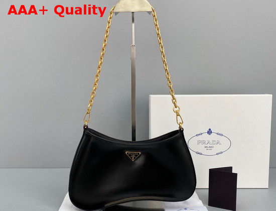 Prada Cleo Brushed Leather Chain Bag in Black Replica