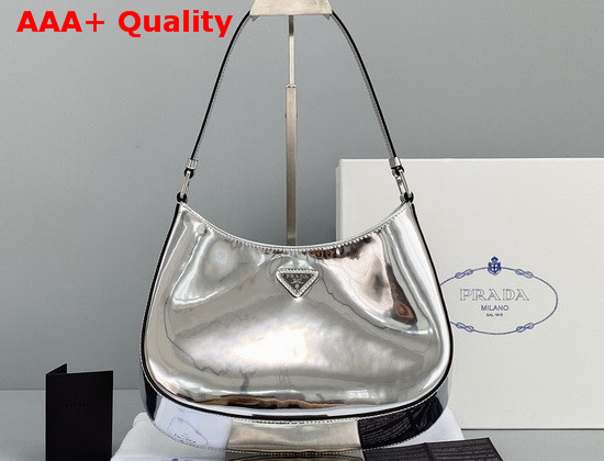 Prada Cleo Brushed Leather Shoulder Bag in Silver Replica