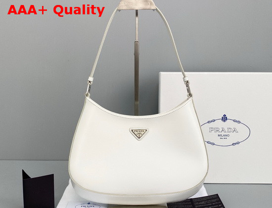 Prada Cleo Brushed Leather Shoulder Bag in White Replica