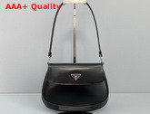 Prada Cleo Brushed Leather Shoulder Bag with Flap Black Replica