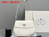 Prada Cleo Brushed Leather Shoulder Bag with Flap White Replica