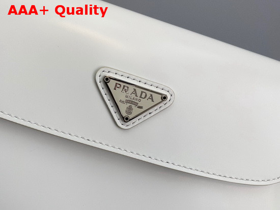 Prada Cleo Brushed Leather Shoulder Bag with Flap White Replica