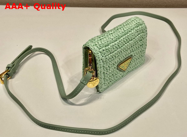 Prada Crochet Card Holder with Shoulder Strap in Aqua 1MR024 Replica