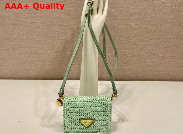 Prada Crochet Card Holder with Shoulder Strap in Aqua 1MR024 Replica